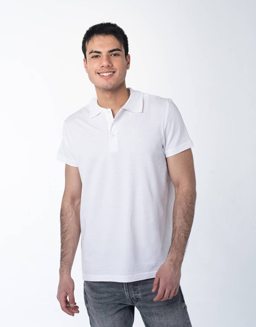 Белая рубашка ПОЛО с эластаном мужская оптом