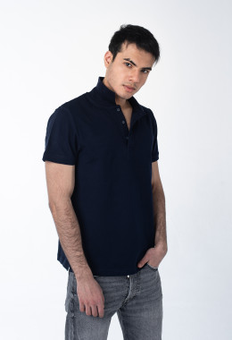 Мужская рубашка ПОЛО с эластаном тёмно-синяя